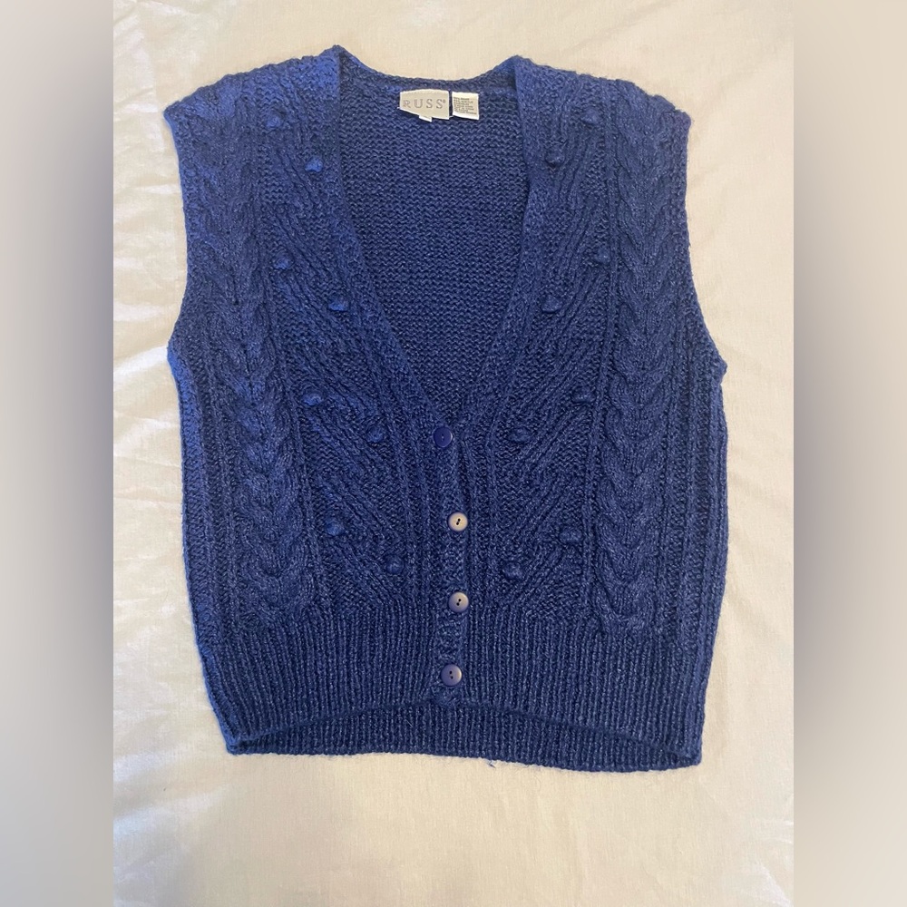 Russ Navy Cable Knit Sweater Vest